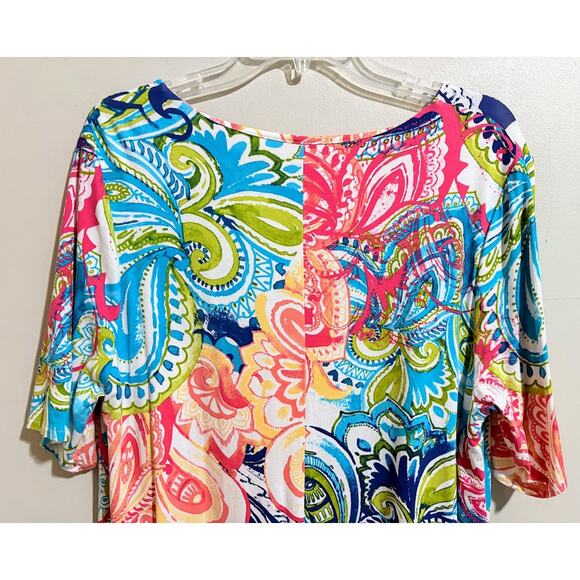 Chico's Bright Colors Paisley Print Short Sleeve Shift Dress Petite Size 16 (3) - Picture 7 of 9